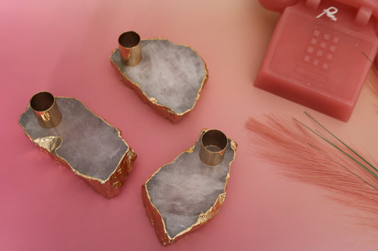 ROSE QUARTZ CANDLE HOLDER