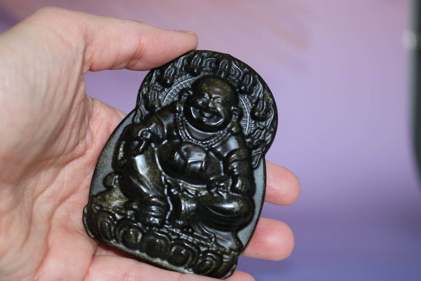 Gold Sheen Obsidian Buddha carving