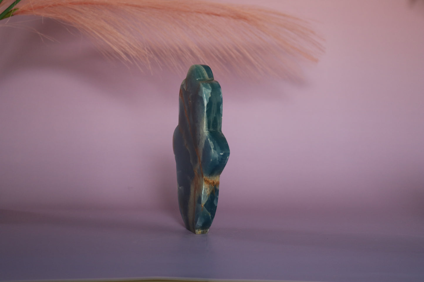 Aqua Lemurian Calcite - Blue Onyx Hamsa, polished shape