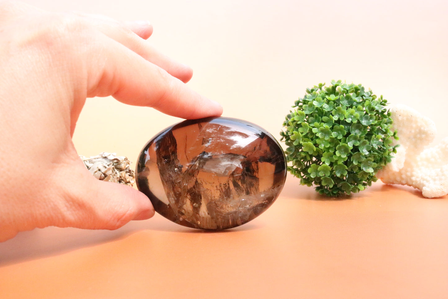 Smoky Quartz Palm Stone Grade A Lens