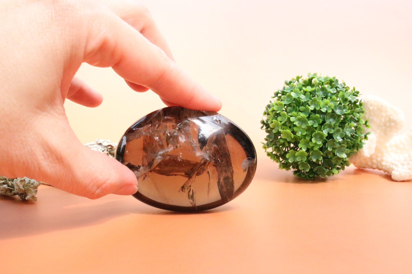 Smoky Quartz Palm Stone Grade A Lens