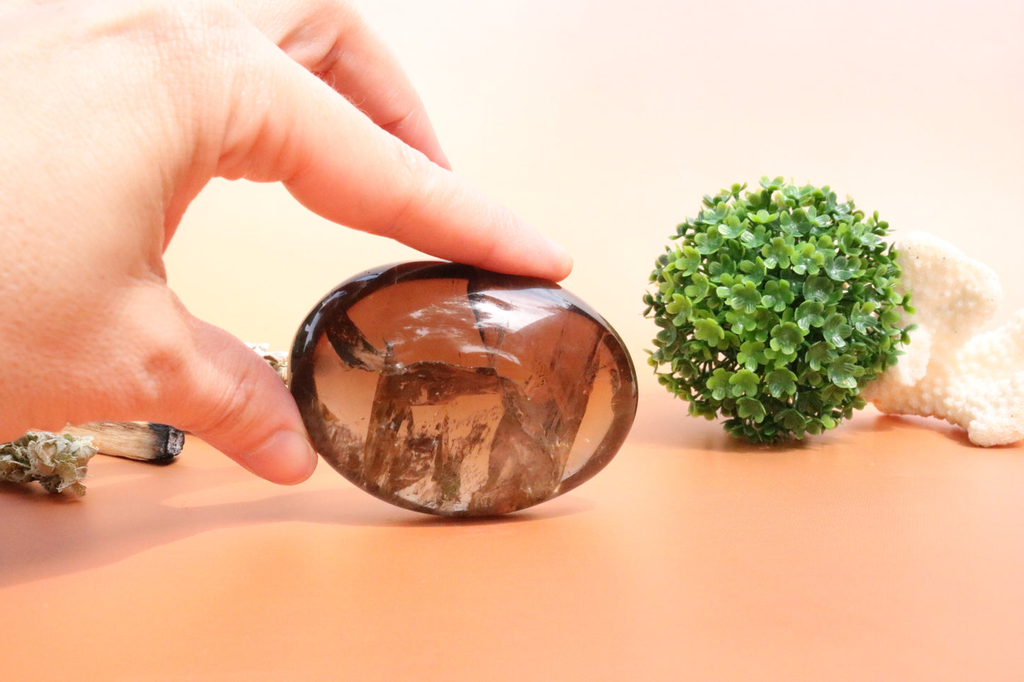 Smoky Quartz Palm Stone Grade A Lens