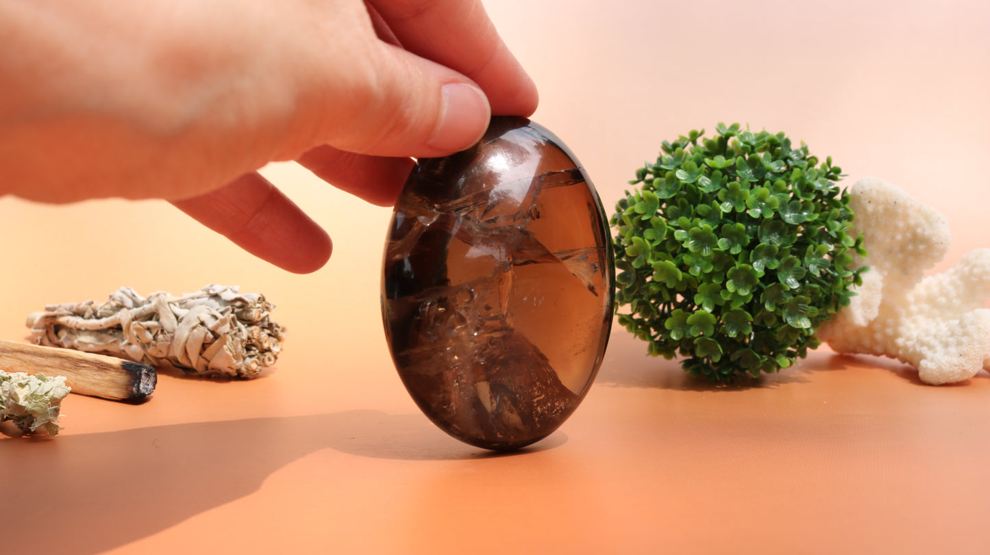 Smoky Quartz Palm Stone Grade A Lens