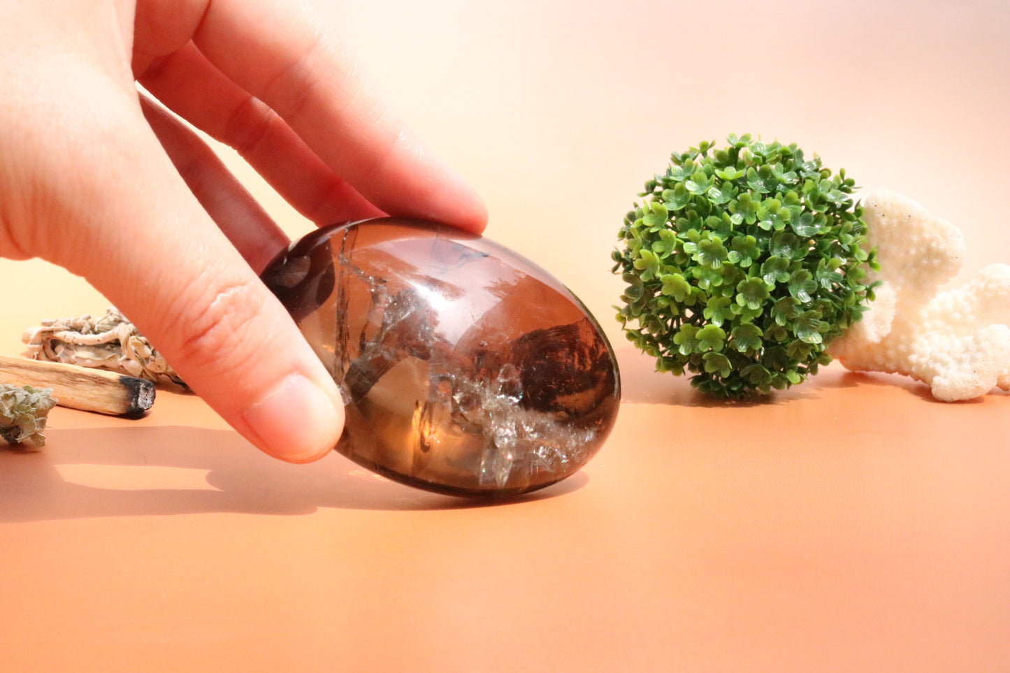 Smoky Quartz Palm Stone Grade A Lens