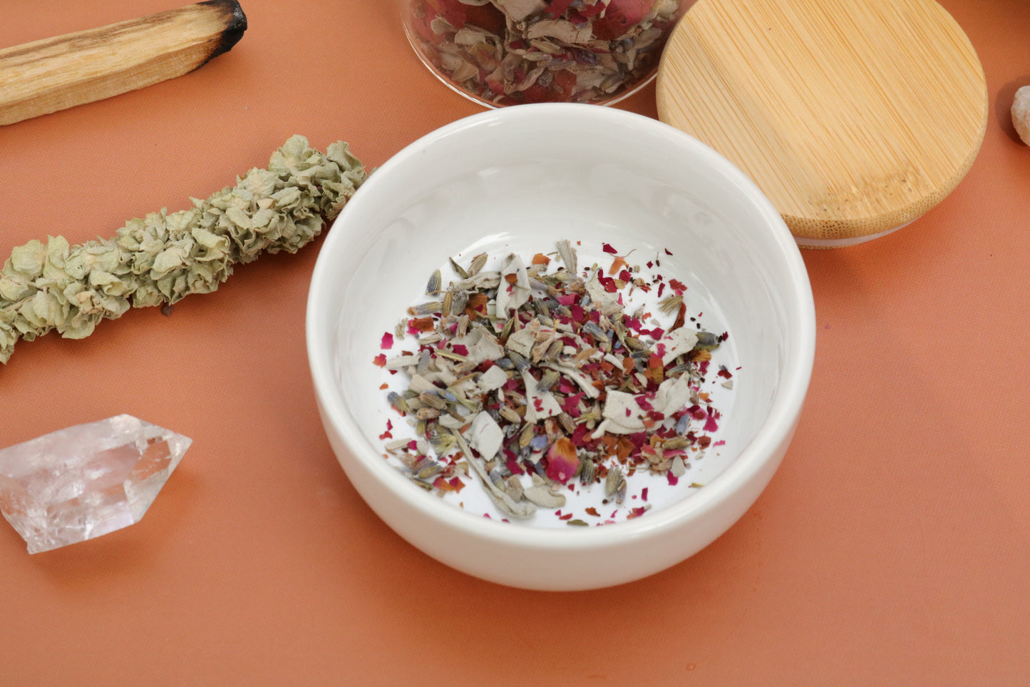 Fairy Fyre Surprise, herbal incense + clear quartz point