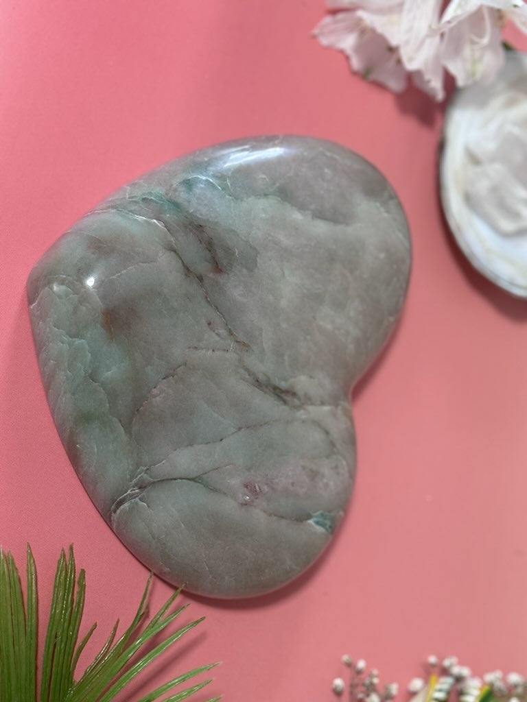 Heart's Desire Garnierite, large heart carving, green moonstone