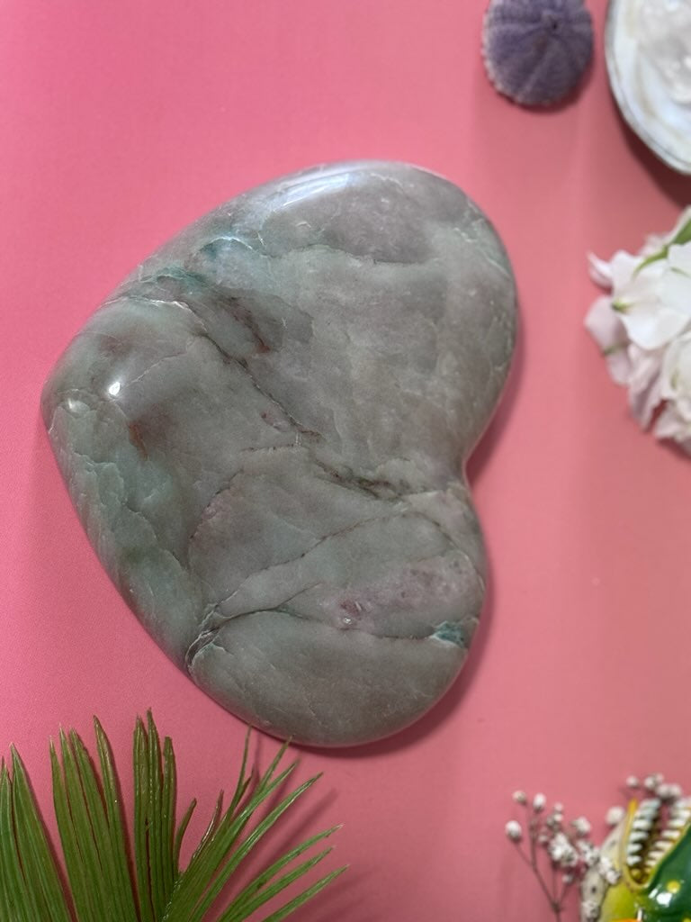 Heart's Desire Garnierite, large heart carving, green moonstone