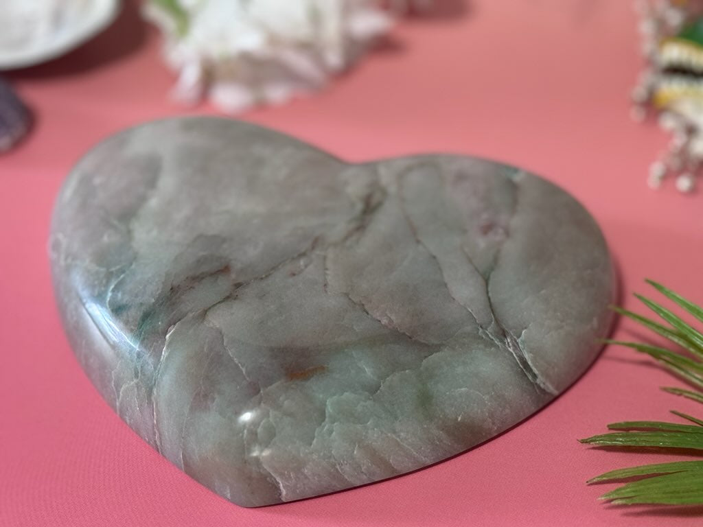 Heart's Desire Garnierite, large heart carving, green moonstone
