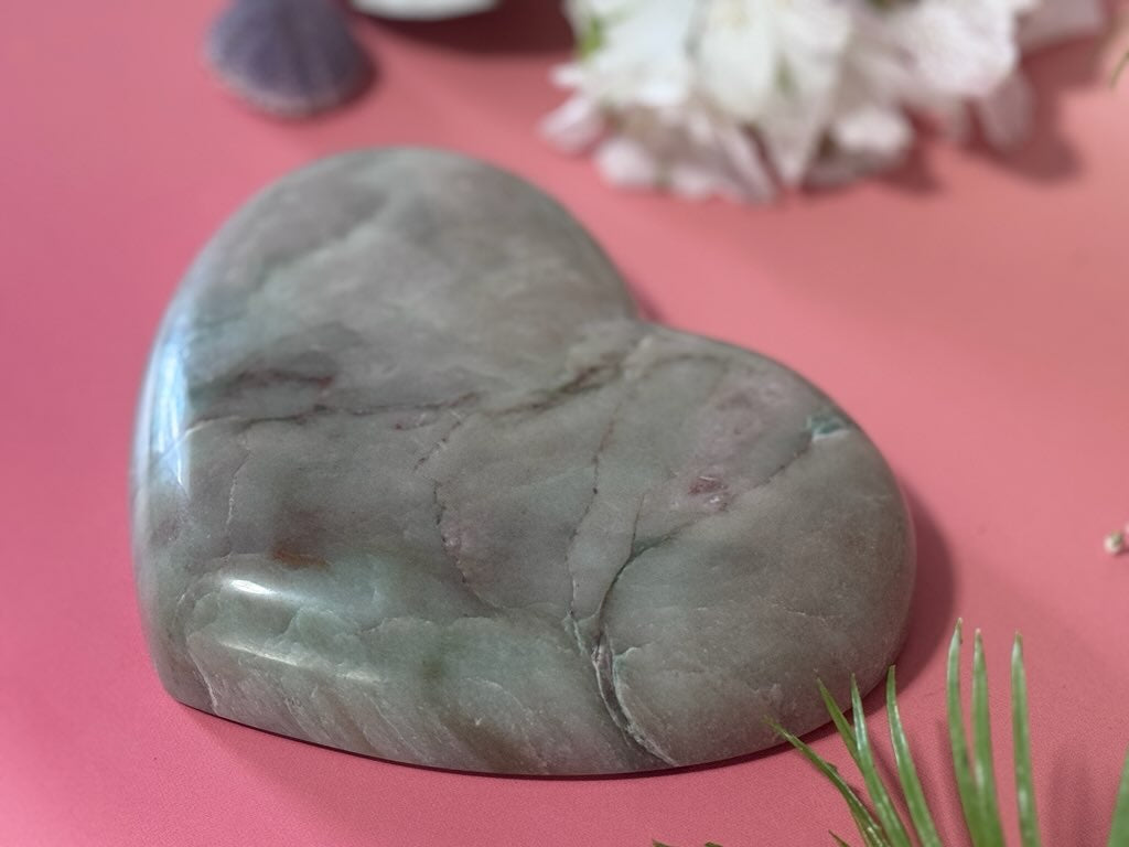 Heart's Desire Garnierite, large heart carving, green moonstone