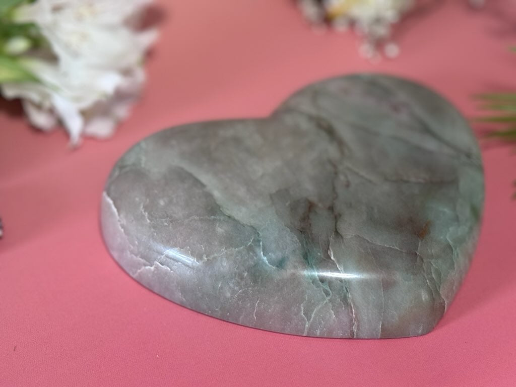 Heart's Desire Garnierite, large heart carving, green moonstone