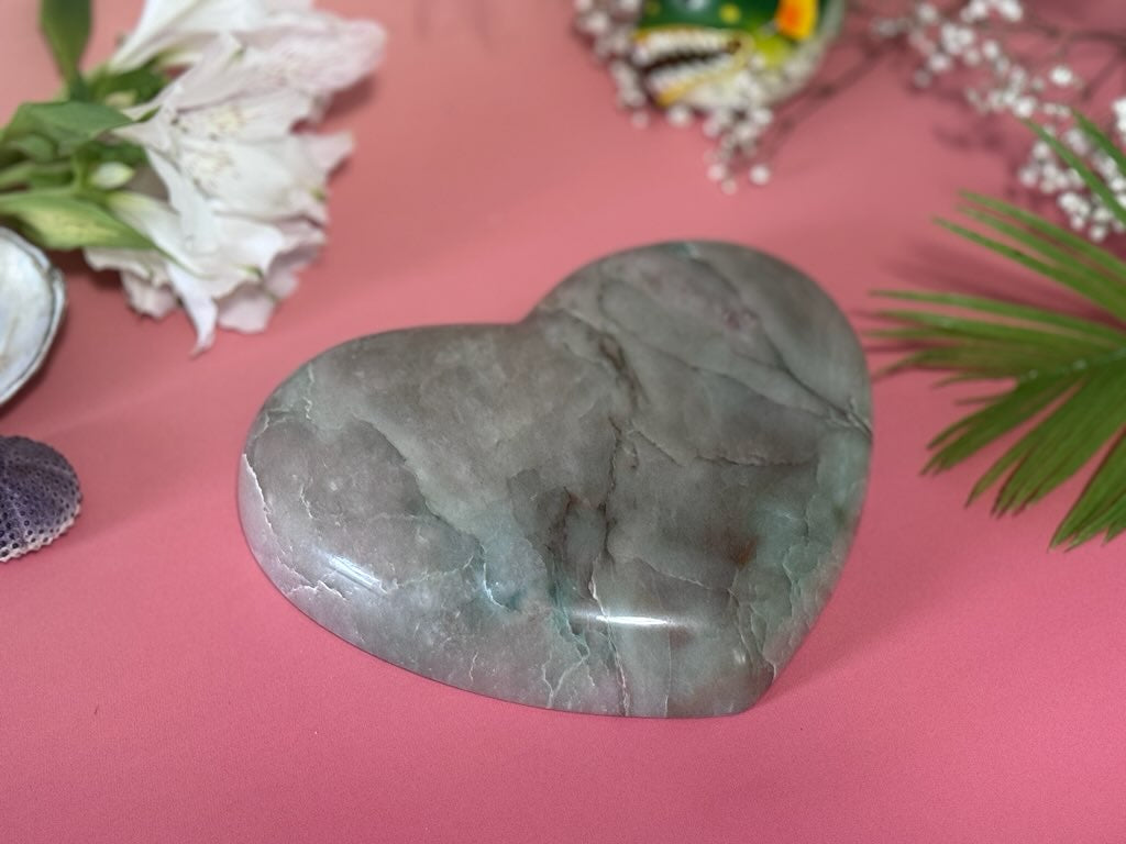 Heart's Desire Garnierite, large heart carving, green moonstone