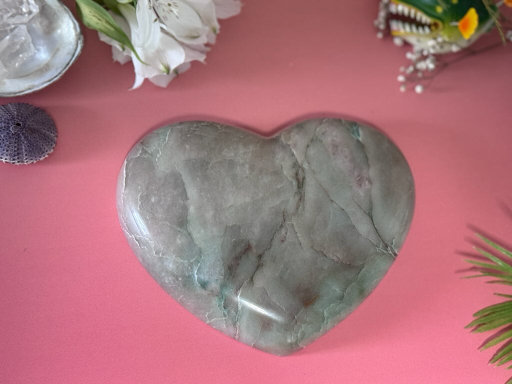 Heart's Desire Garnierite, large heart carving, green moonstone