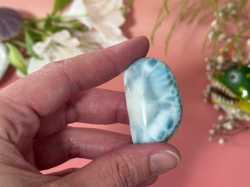 Larimar polished cab, large grade A larimar from the Dominican Republic