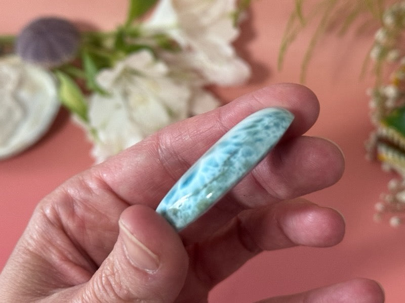 Larimar polished cab, large grade A larimar from the Dominican Republic