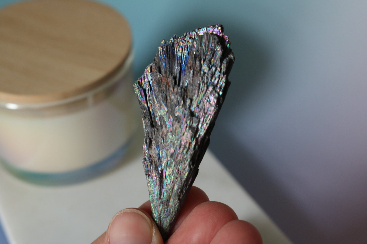 Rainbow Aura Kyanite blade