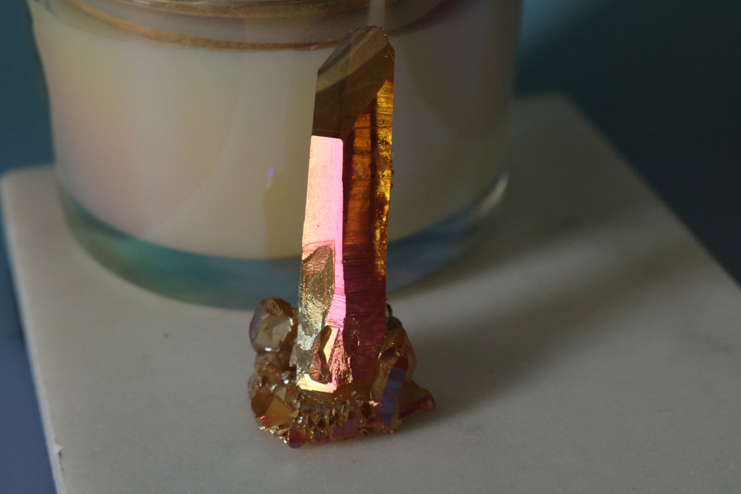 Tangerine Aura Quartz mini peak, quartz cluster