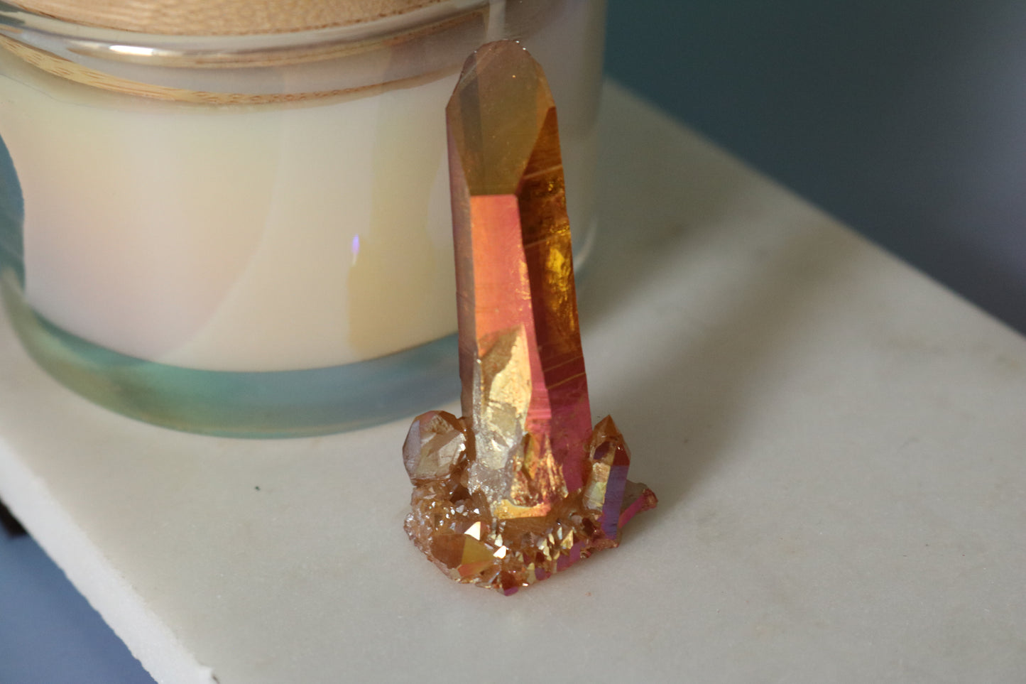 Tangerine Aura Quartz mini peak, quartz cluster