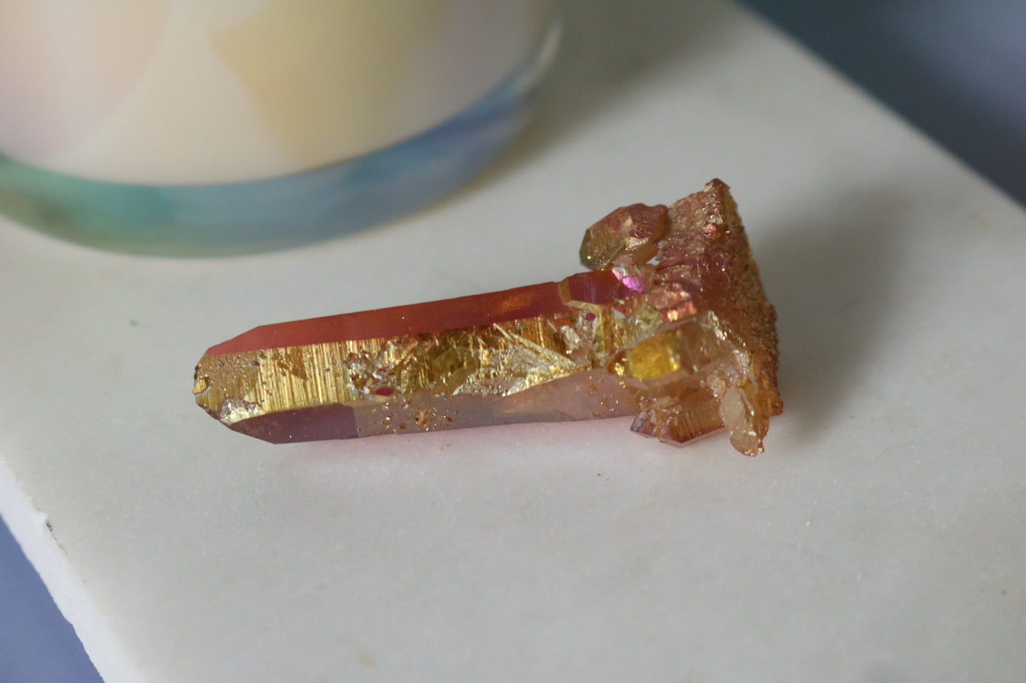 Tangerine Aura Quartz mini peak, quartz cluster