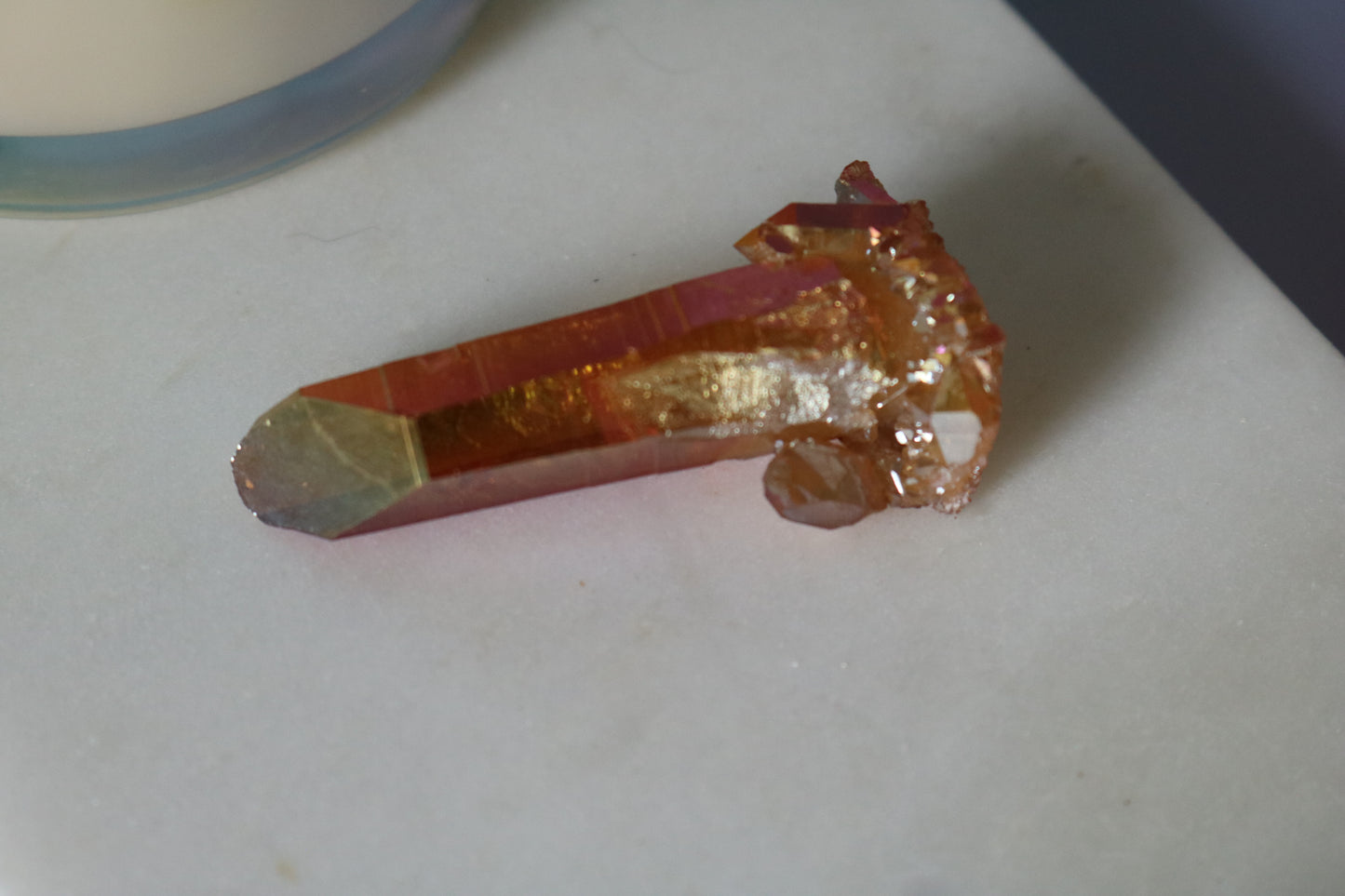 Tangerine Aura Quartz mini peak, quartz cluster