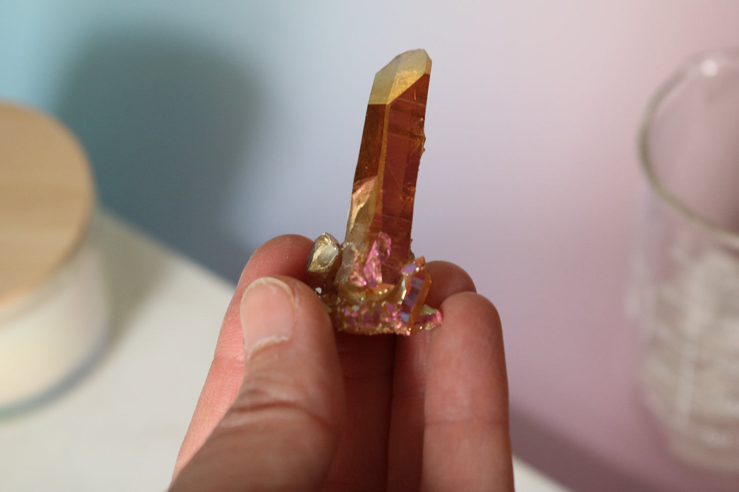 Tangerine Aura Quartz mini peak, quartz cluster