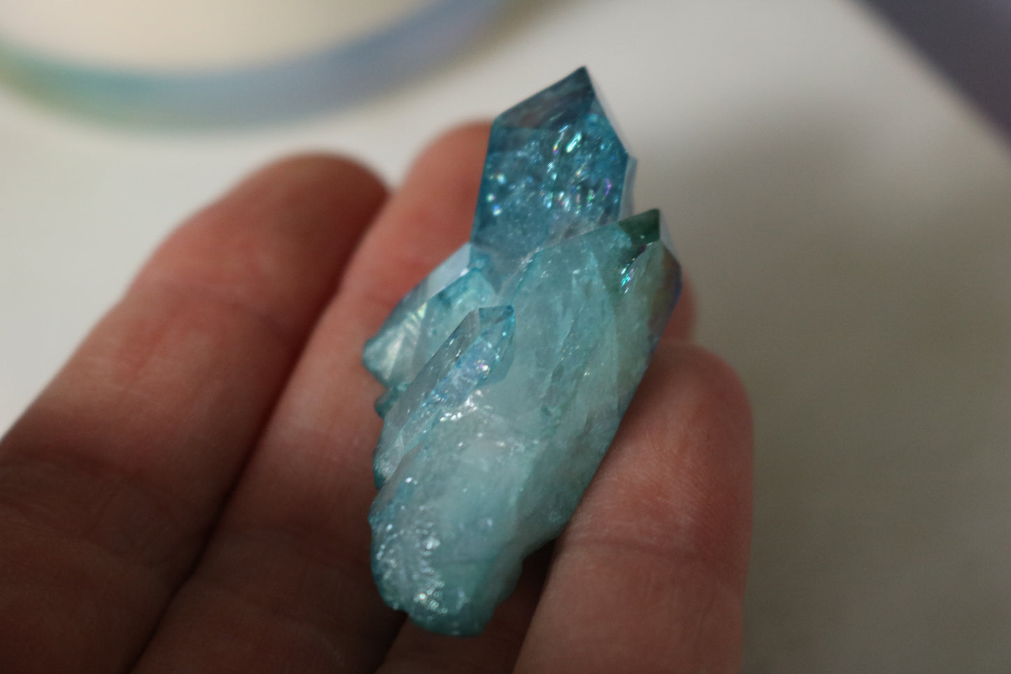 Aqua Aura Quartz mini peak, quartz cluster