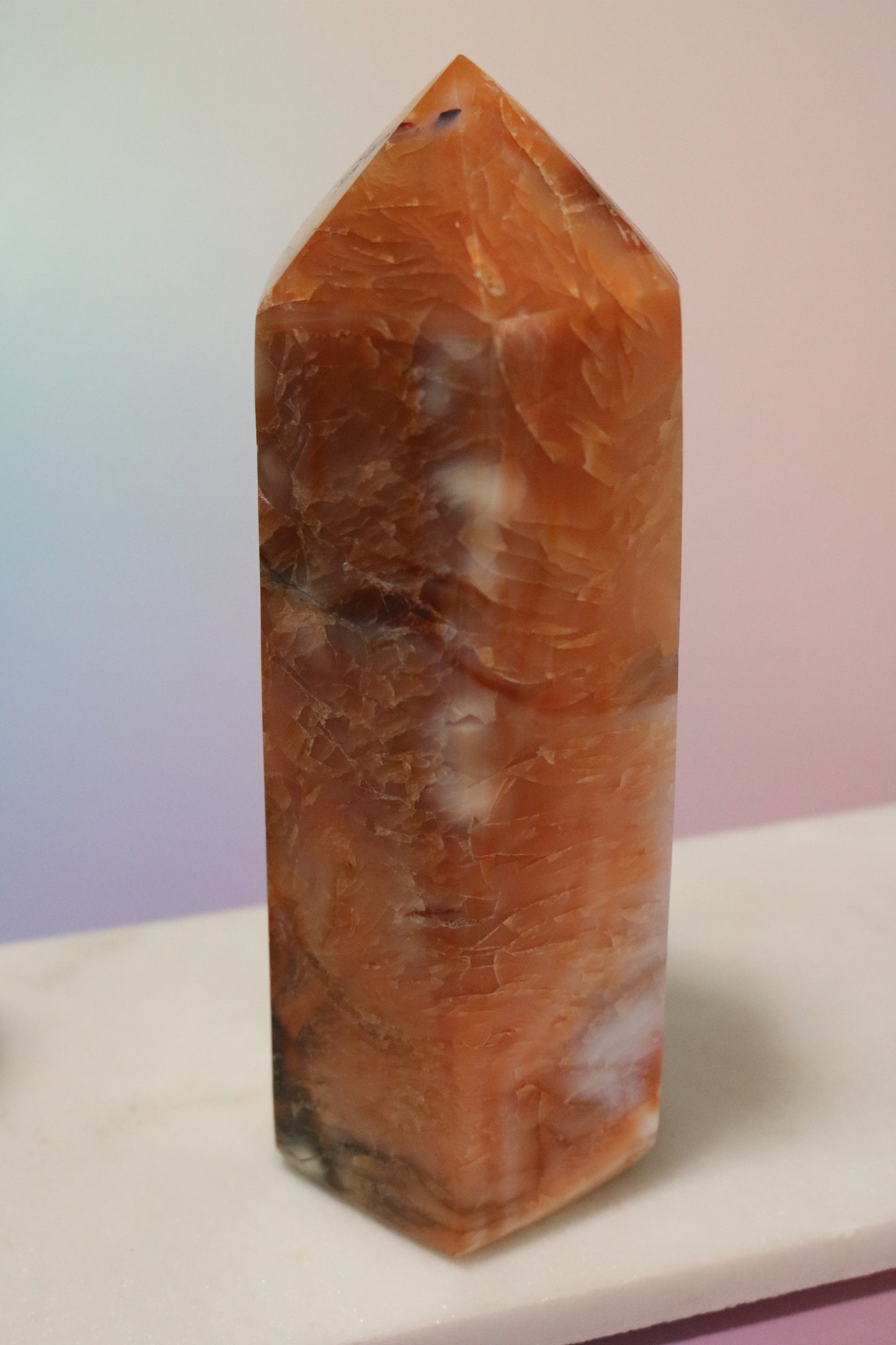 Opalized Carnelian Moss Agate Tower, XL