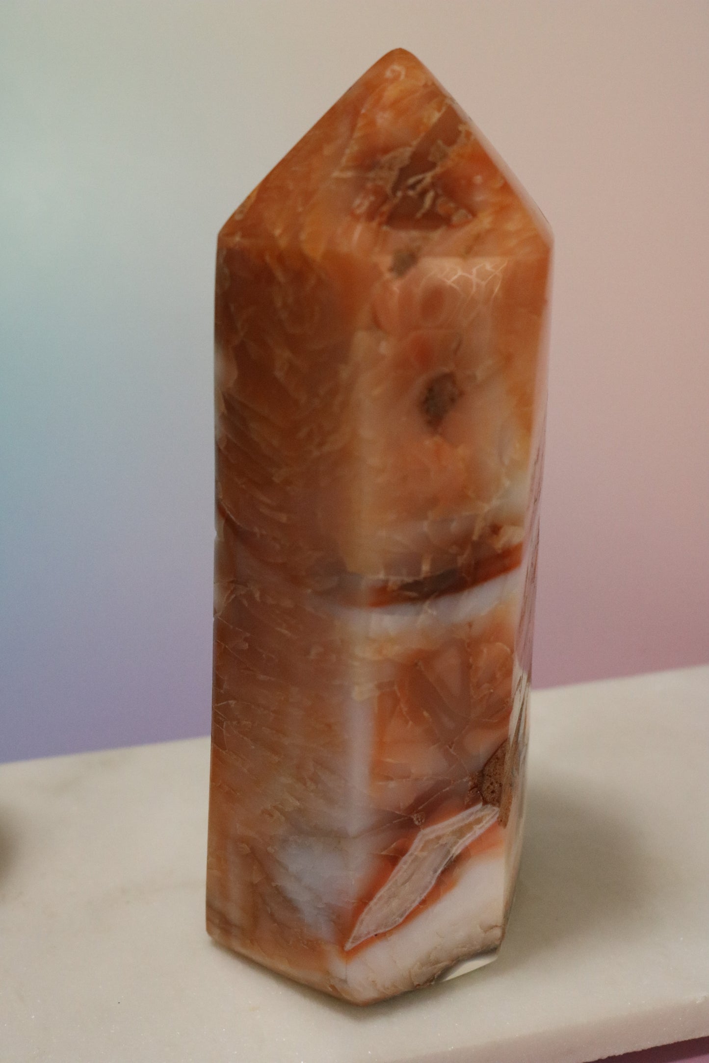 Opalized Carnelian Moss Agate Tower, XL