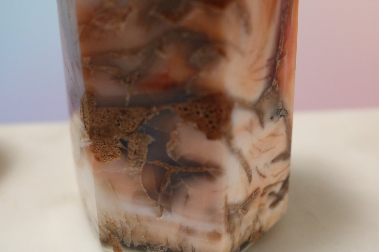 Opalized Carnelian Moss Agate Tower, XL