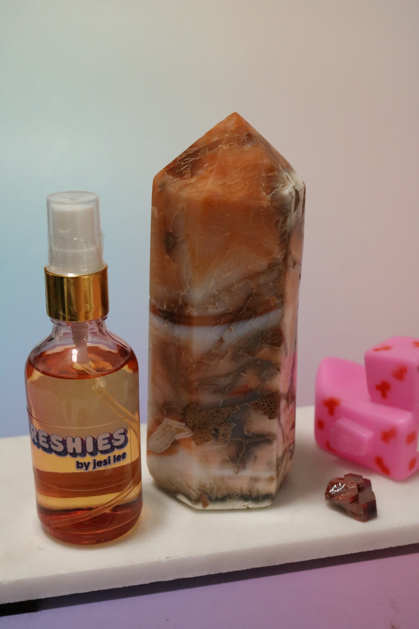 Opalized Carnelian Moss Agate Tower, XL