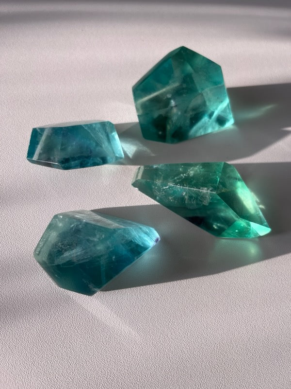 Green Fluorite large gemstone, polished, free form carved fluorite crystal figurine