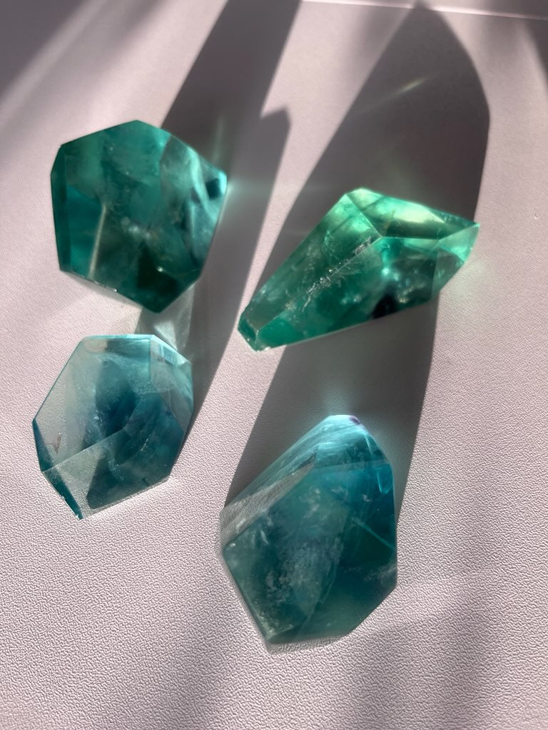 Green Fluorite gemstone, polished, free form carved fluorite crystal figurine