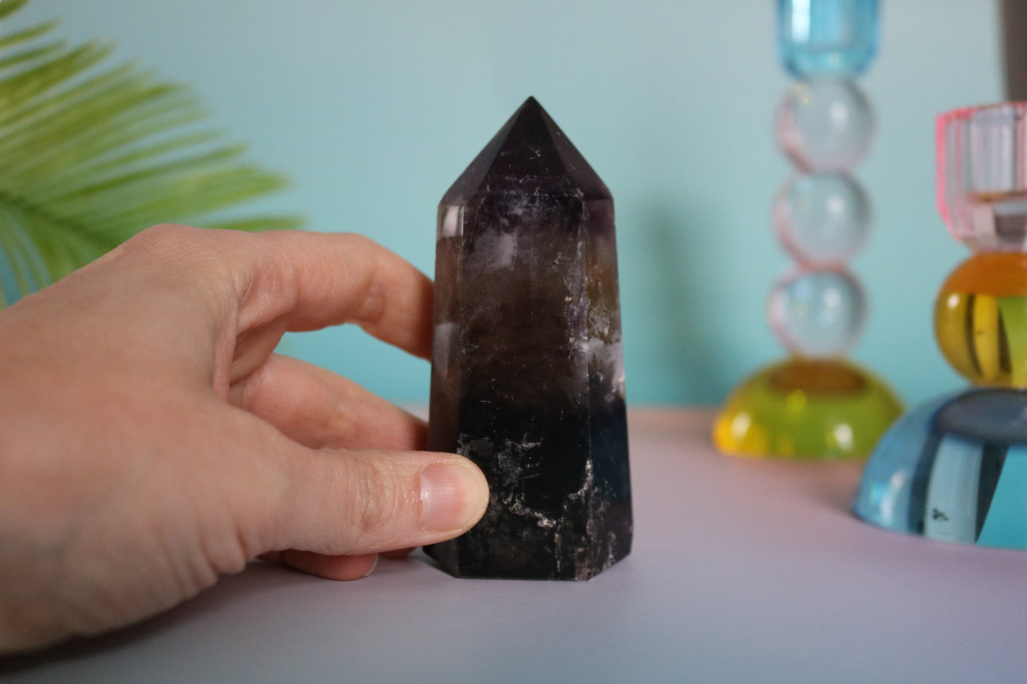 ENHYDRO SMOKY QUARTZ AMETHYST TOWER