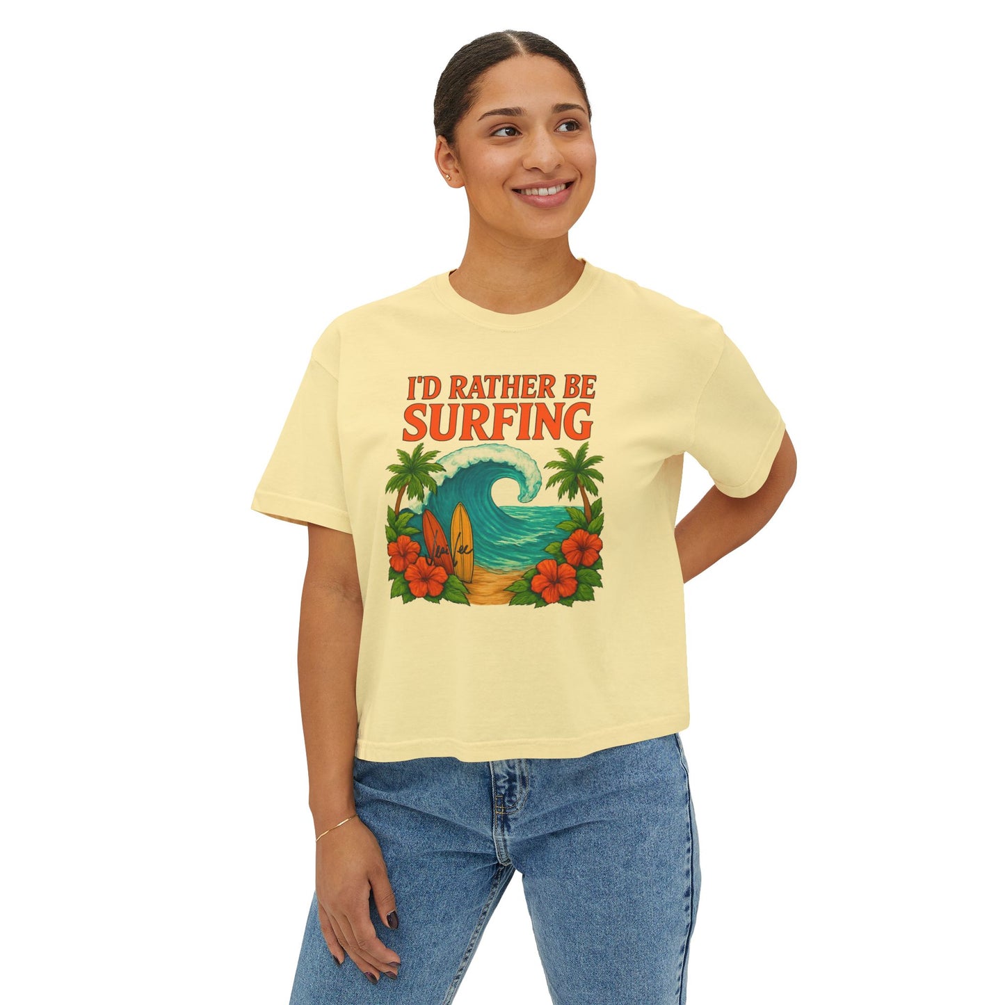 I'd Rather Be Surfing Boxy Tee — Vintage Surf Floral Women's T-Shirt