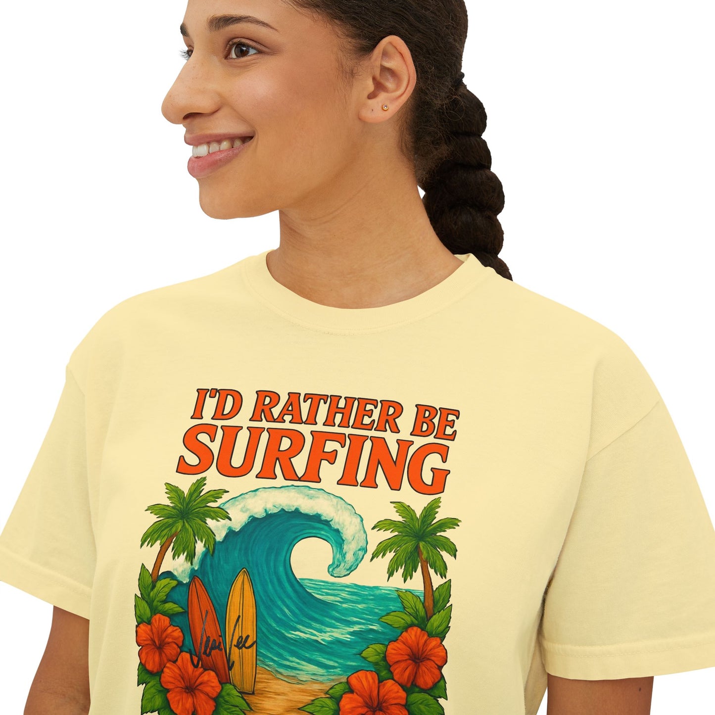 I'd Rather Be Surfing Boxy Tee — Vintage Surf Floral Women's T-Shirt