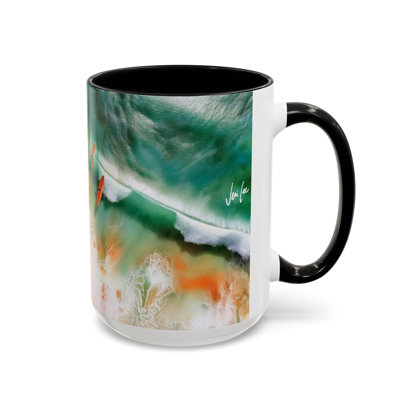 Surfs Up, Surfers on Beach Accent Coffee Mug: Tropical Vibes, Beach Lover Gift, Summer Decor, Eco-Friendly, 11 & 15oz