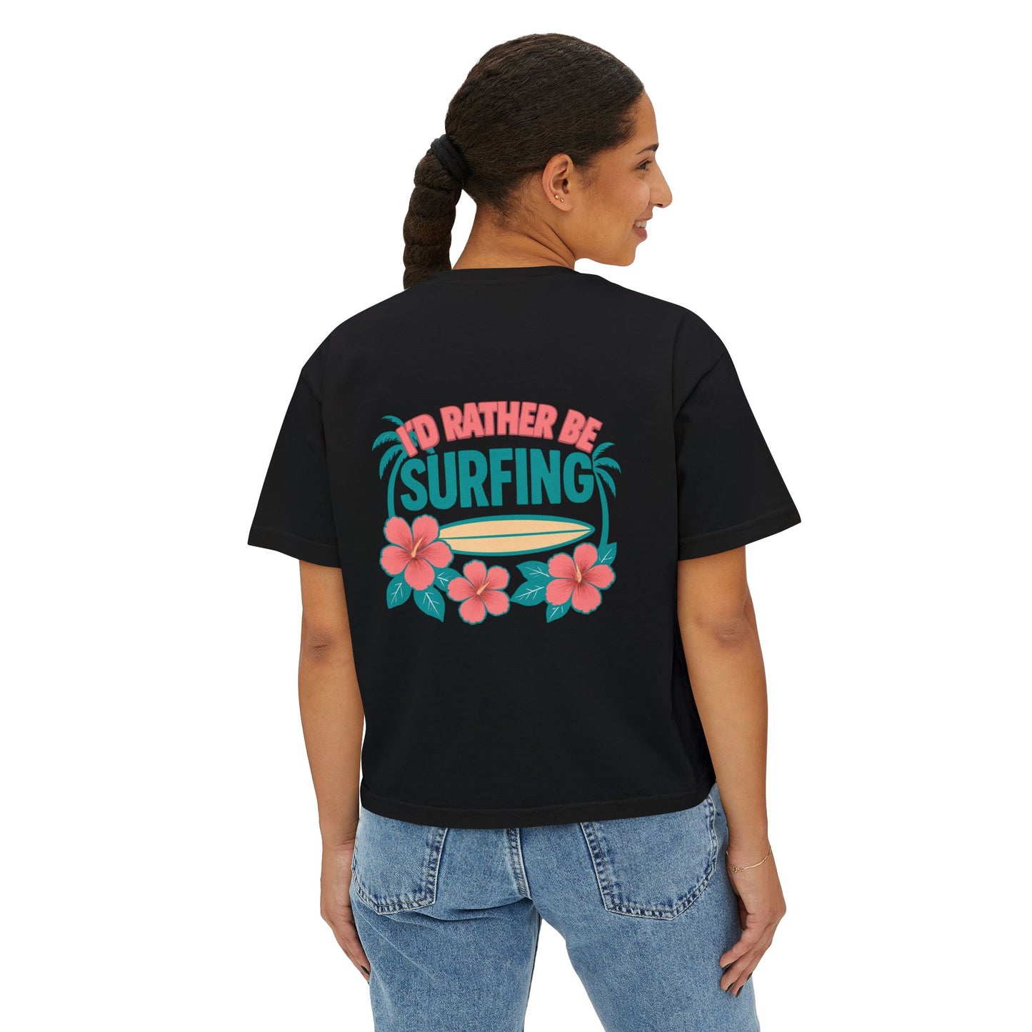 To Rather Be Surfing Boxy Tee — Women's Surf Floral Crop T-Shirt