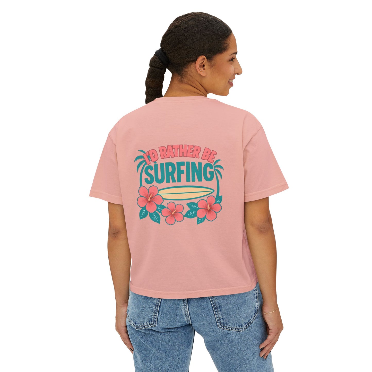 To Rather Be Surfing Boxy Tee — Women's Surf Floral Crop T-Shirt