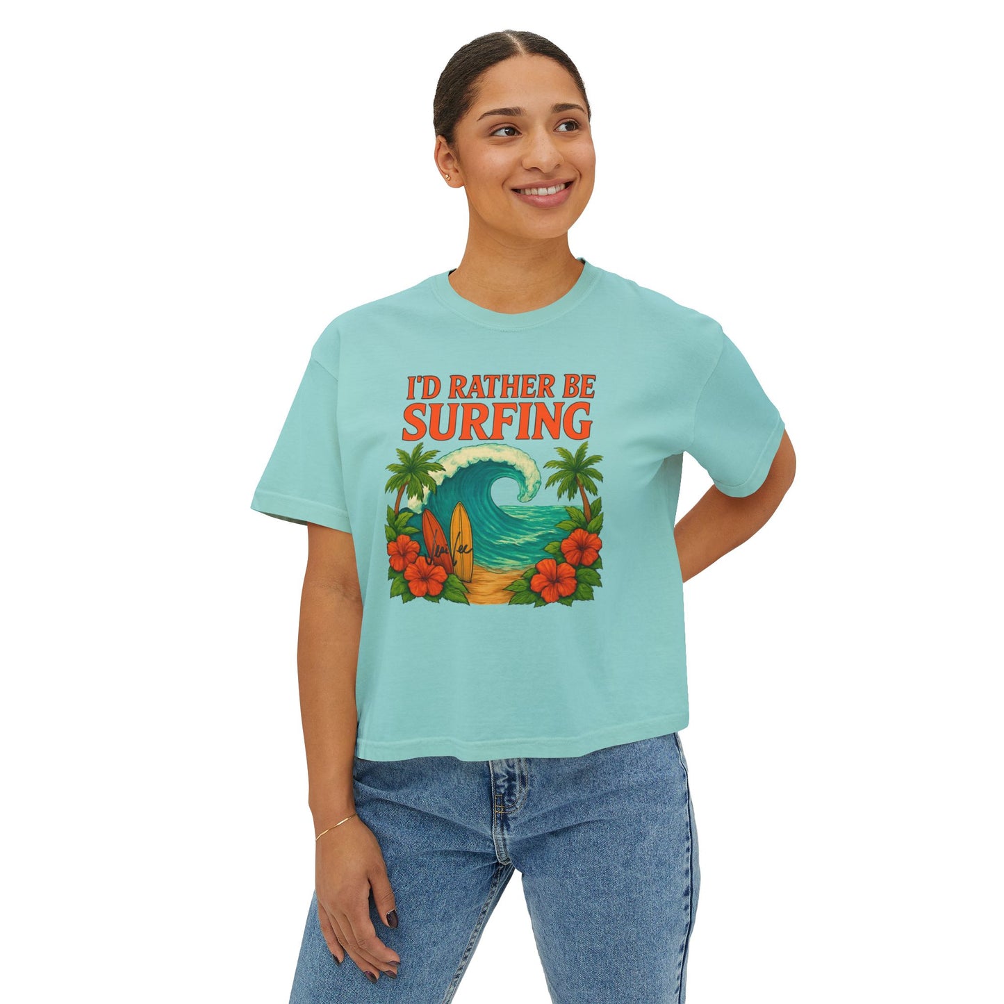 I'd Rather Be Surfing Boxy Tee — Vintage Surf Floral Women's T-Shirt