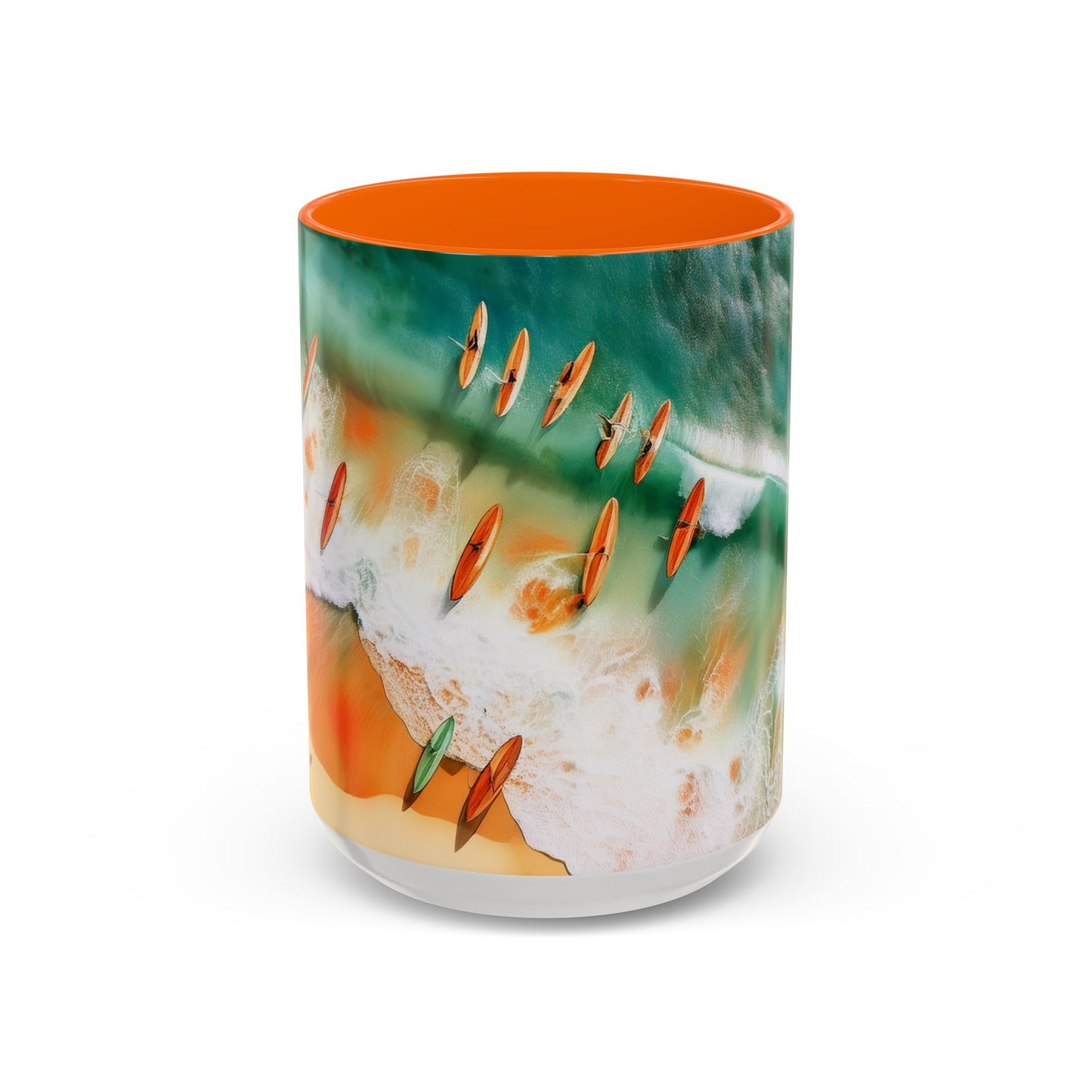 Surfs Up, Surfers on Beach Accent Coffee Mug: Tropical Vibes, Beach Lover Gift, Summer Decor, Eco-Friendly, 11 & 15oz