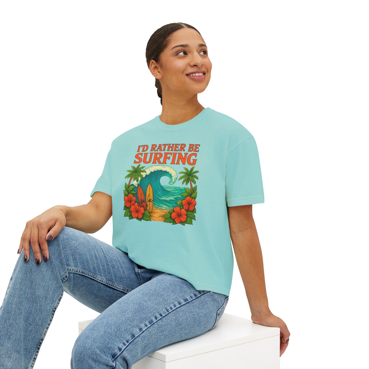 I'd Rather Be Surfing Boxy Tee — Vintage Surf Floral Women's T-Shirt