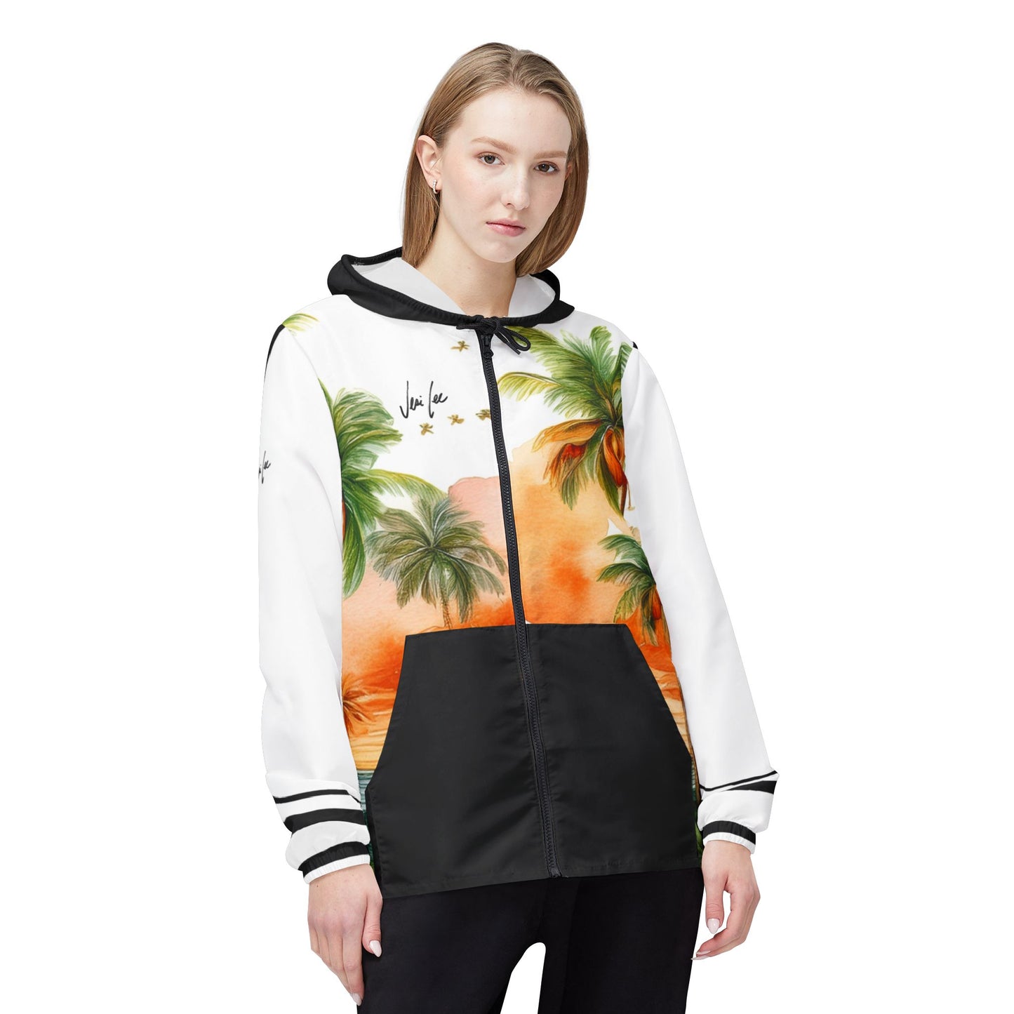 Kihei Tropical Sunset Windbreaker Jacket, Beachwear, Summer Fashion, Outdoor Adventure, Vacation Gear, Gift for Travel Lovers