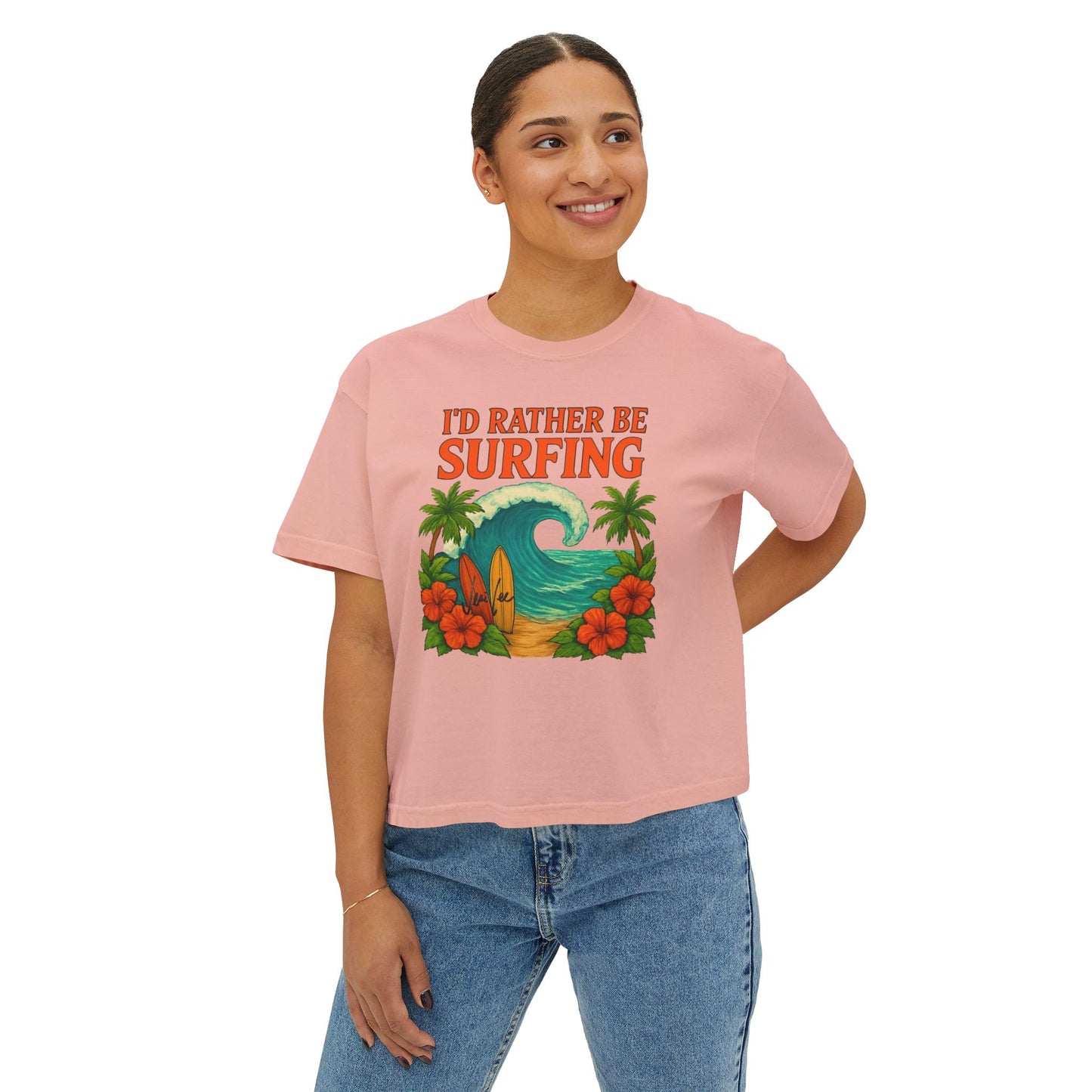 I'd Rather Be Surfing Boxy Tee — Vintage Surf Floral Women's T-Shirt