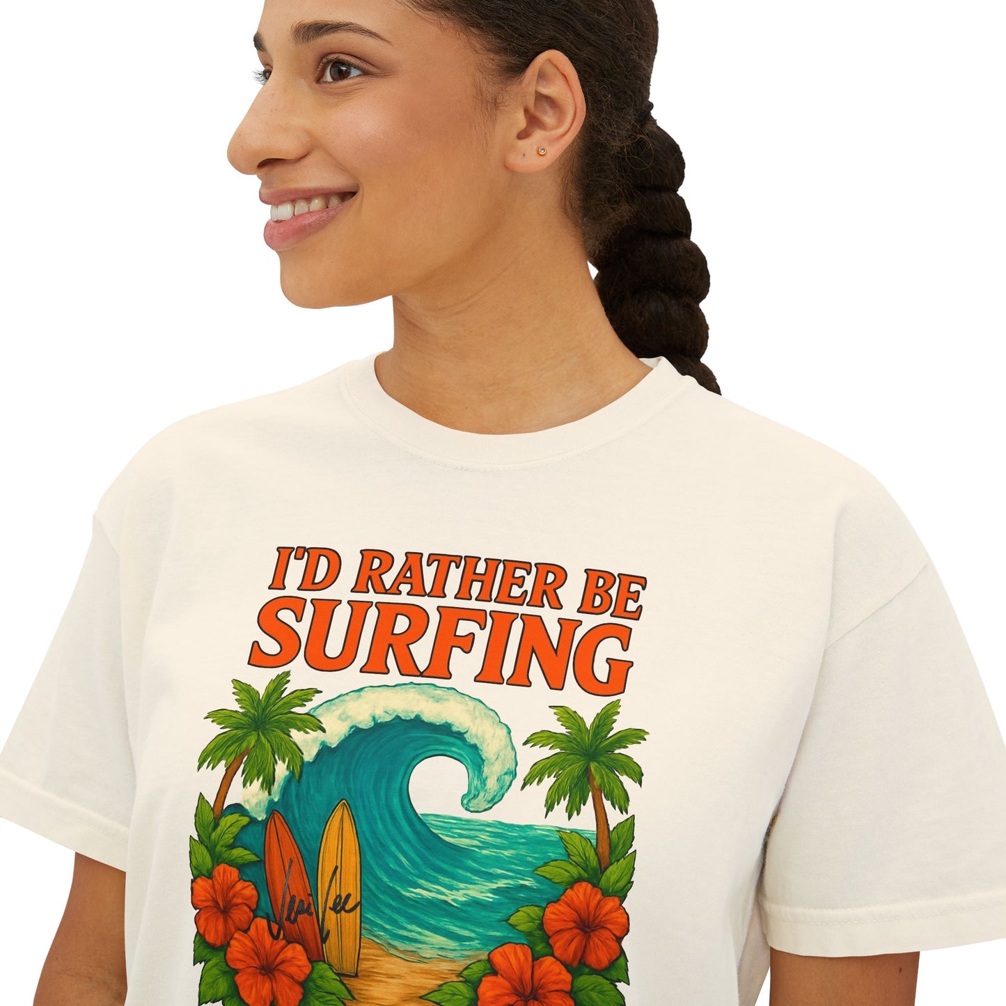 I'd Rather Be Surfing Boxy Tee — Vintage Surf Floral Women's T-Shirt