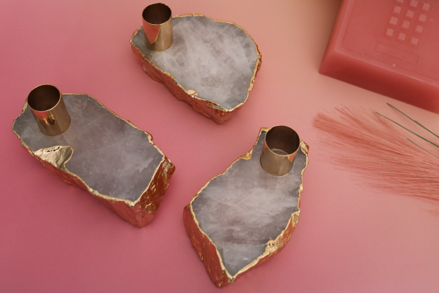 ROSE QUARTZ CANDLE HOLDER