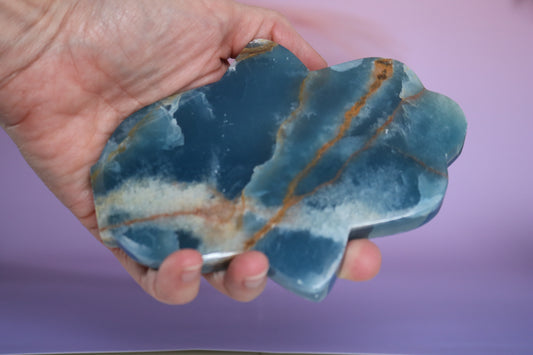 Aqua Lemurian Calcite - Blue Onyx Hamsa, polished shape