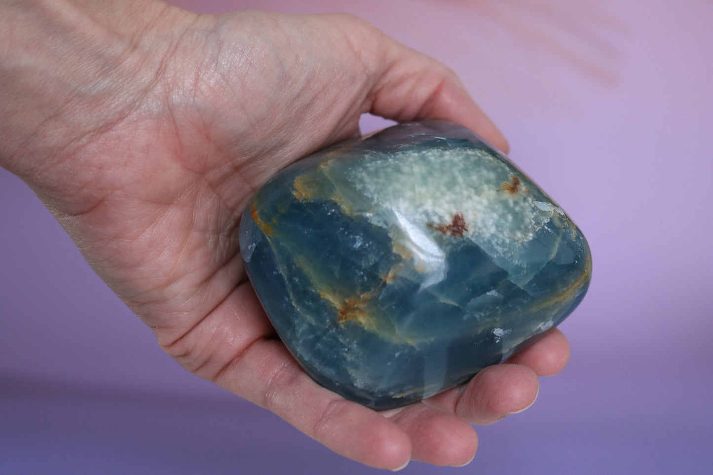 Aqua Lemurian Calcite - Blue Onyx Blob, polished free form