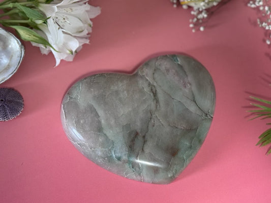Heart's Desire Garnierite, large heart carving, green moonstone