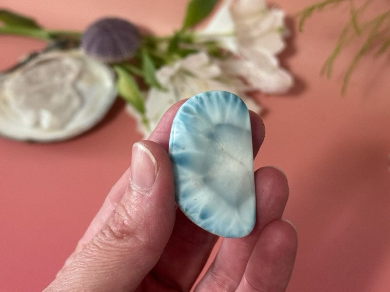 Larimar polished cab, large grade A larimar from the Dominican Republic