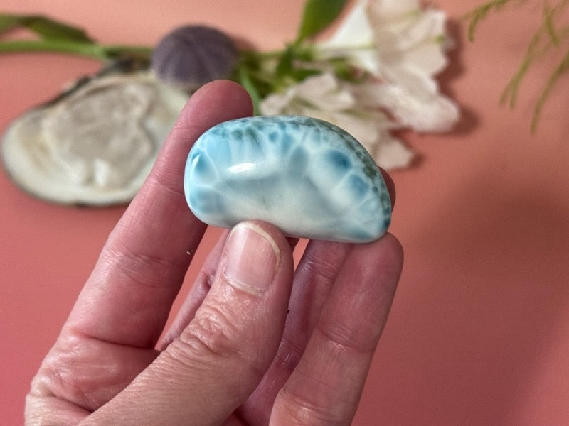 Larimar polished cab, large grade A larimar from the Dominican Republic