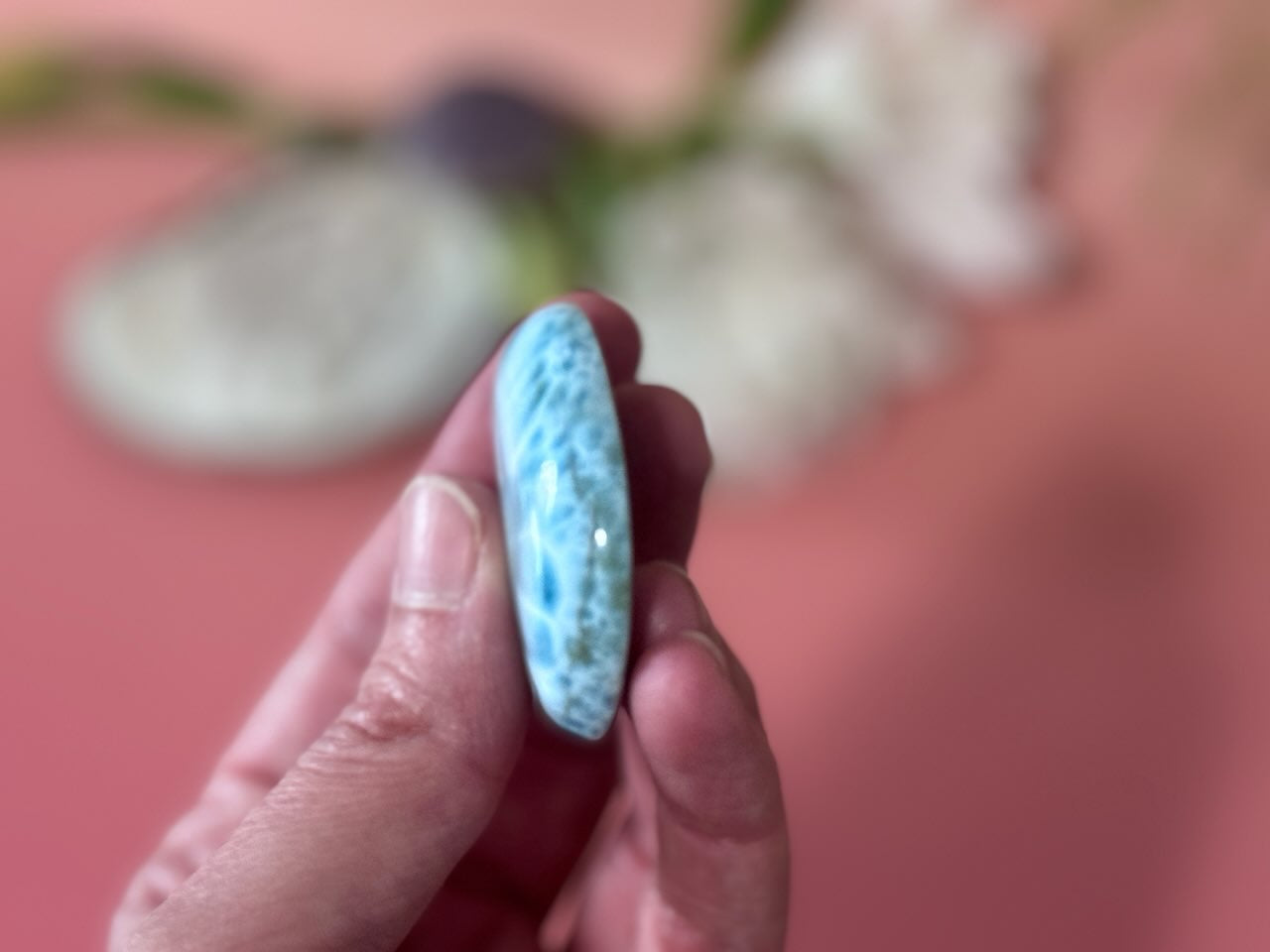 Larimar polished cab, large grade A larimar from the Dominican Republic